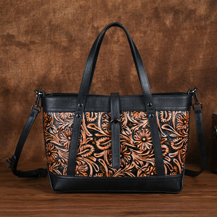 Borsa in pelle di vacchetta con primo strato scheletro intagliata a mano modello Eris Favolosa