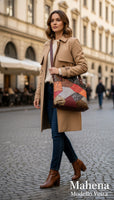 Borsa da donna in pelle con cuciture alla moda, borsa monospalla verticale modello Vesta