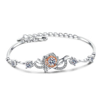 Bracciale con rosa da donna, in argento S925, con moissanite intarsiata consegna immediata