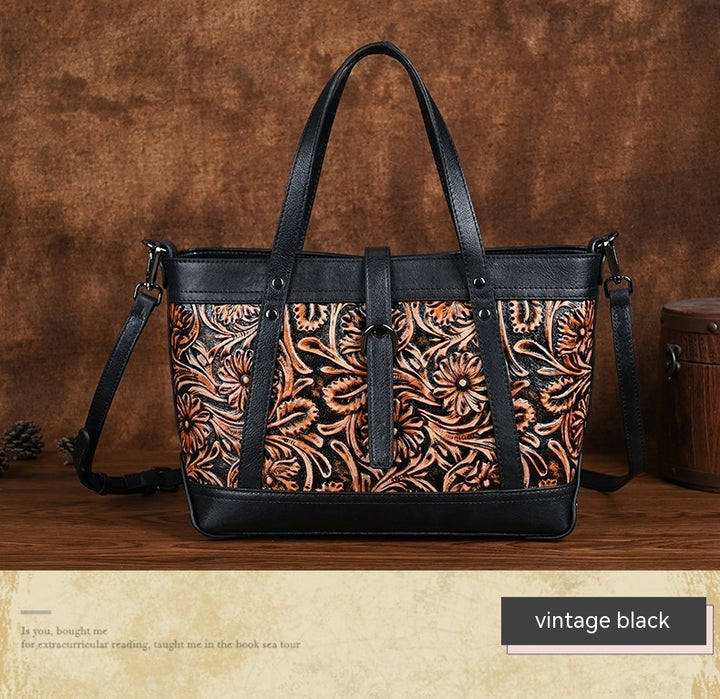 Borsa in pelle di vacchetta con primo strato scheletro intagliata a mano modello Eris Favolosa