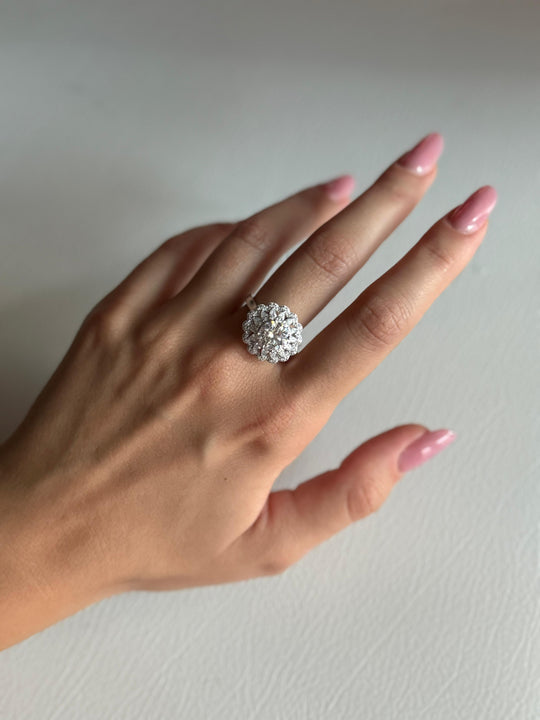 Anello in argento S925 con moissanite e fiori 2 CARATI CON CERTIFICATO, nuovo anello alla moda da donna, anello regolabile