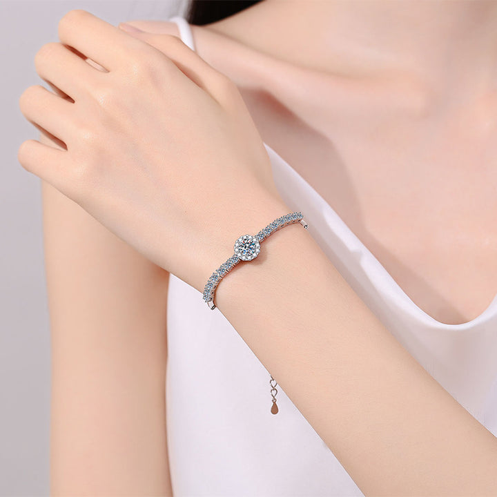 Braccialetto con perle di moissanite intarsiate a mano in argento sterling S925 con motivo cielo stellato