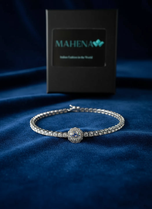 Braccialetto con perle di moissanite intarsiate a mano in argento sterling S925 con motivo cielo stellato