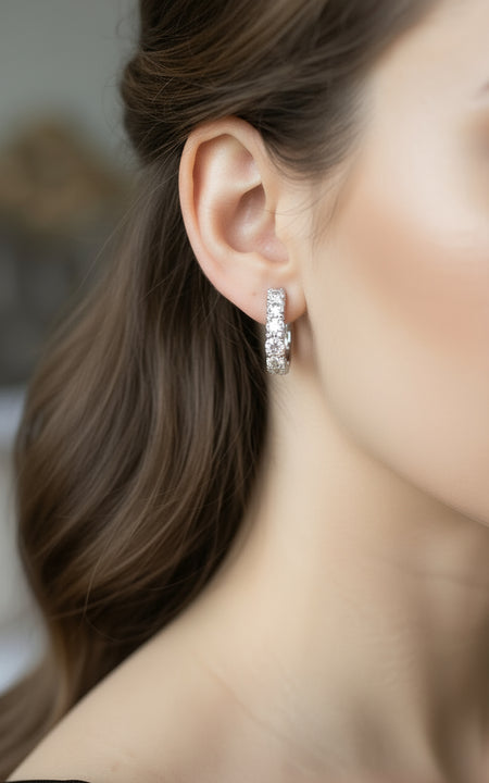 Orecchini da donna in argento sterling con diamante singolo e moissanite 3KARATI 4 MM