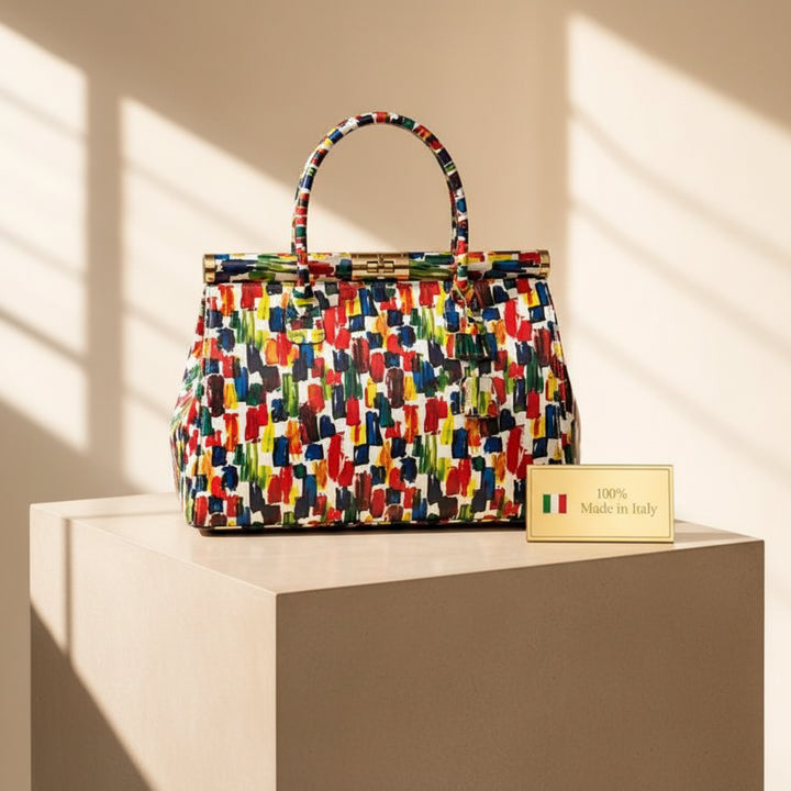 MAHENA "Brush" - Borsa a Mano in Pelle Italiana Effetto Dipinto
