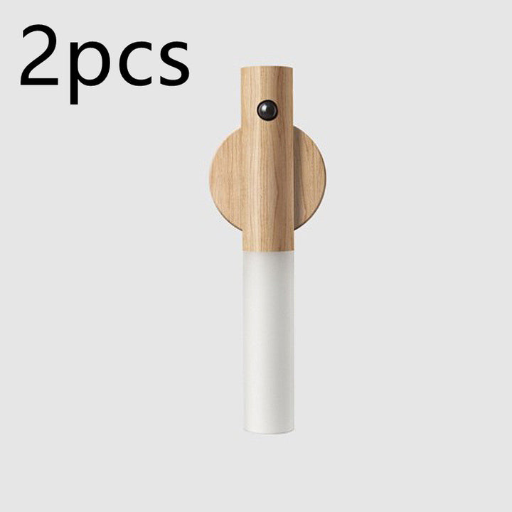 Wireless Night Light 2 PCS USB LED with PIR Motion Sensor, Magnetic Wood