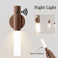 Wireless Night Light 2 PCS USB LED with PIR Motion Sensor, Magnetic Wood