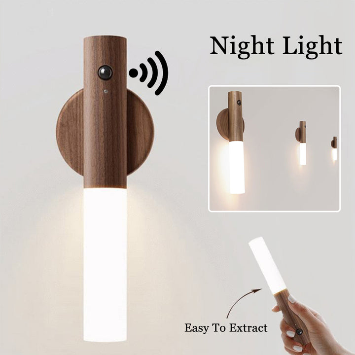 Wireless Night Light 2 PCS USB LED with PIR Motion Sensor, Magnetic Wood