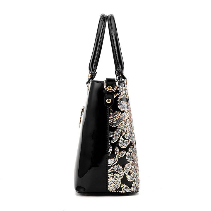Sac bandoulière Matilde Lounge noir brodé en PU brillant