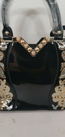 Matilde Lounge Beautiful!!! Shiny embroidered PU shoulder bag with golden flowers, black or red.