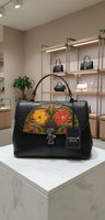 Retro Embossed Portable Diagonal Handbag with Hand Print, Limited Edition Leather Model SISSY NERO