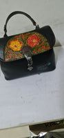 Retro Embossed Portable Diagonal Handbag with Hand Print, Limited Edition Leather Model SISSY NERO