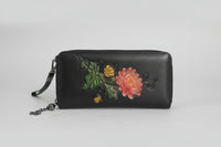 Exclusive women's wallet in Mahena collection leather FLOWERS MODEL BROWN OR BLACK