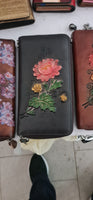 Exclusive women's wallet in Mahena collection leather FLOWERS MODEL BROWN OR BLACK