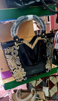 Matilde Lounge Beautiful!!! Shiny embroidered PU shoulder bag with golden flowers, black or red.