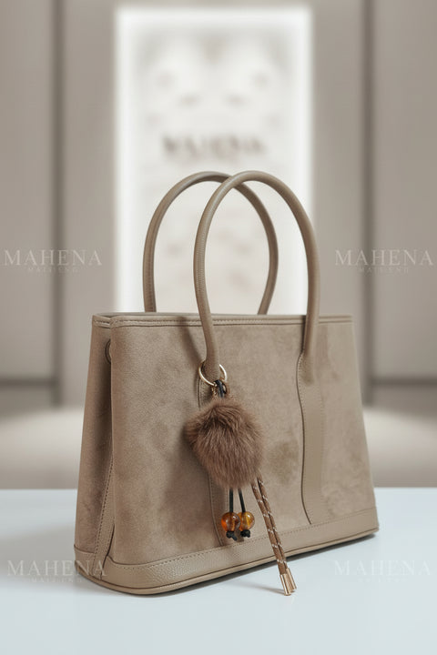 ADE bag velvet texture faux fur pompom