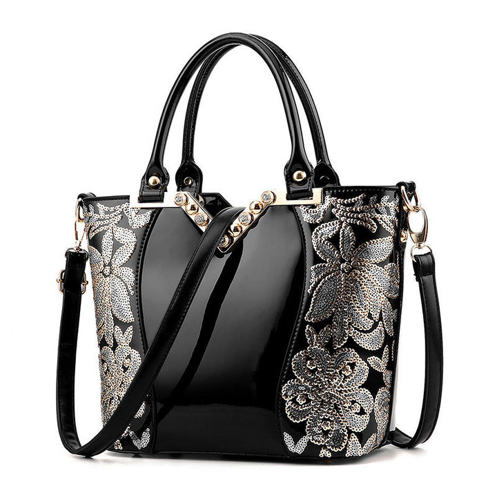 Sac bandoulière Matilde Lounge noir brodé en PU brillant