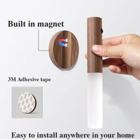 Wireless Night Light 2 PCS USB LED with PIR Motion Sensor, Magnetic Wood
