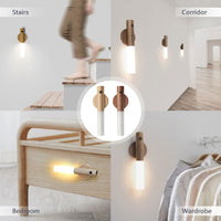 Wireless Night Light 2 PCS USB LED with PIR Motion Sensor, Magnetic Wood