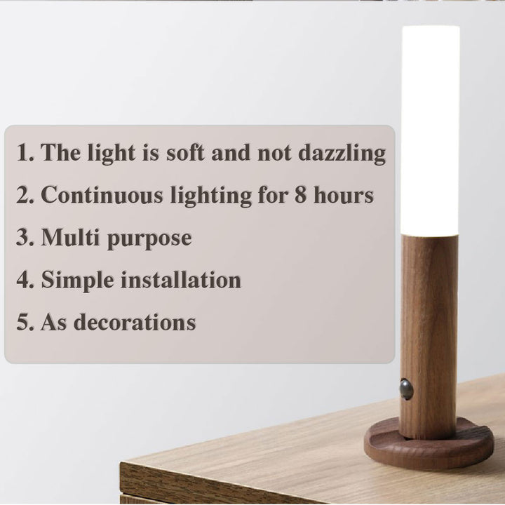 Wireless Night Light 2 PCS USB LED with PIR Motion Sensor, Magnetic Wood