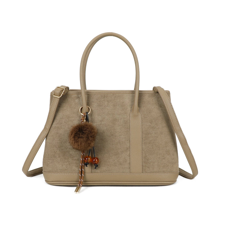 ADE bag velvet texture faux fur pompom