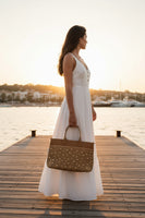 AMINA – Braided Raffia Handbag with Gold Studs With shoulder strap
