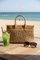 AMINA – Braided Raffia Handbag with Gold Studs With shoulder strap