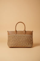 AMINA – Braided Raffia Handbag with Gold Studs With shoulder strap