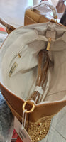 AMINA – Braided Raffia Handbag with Gold Studs With shoulder strap