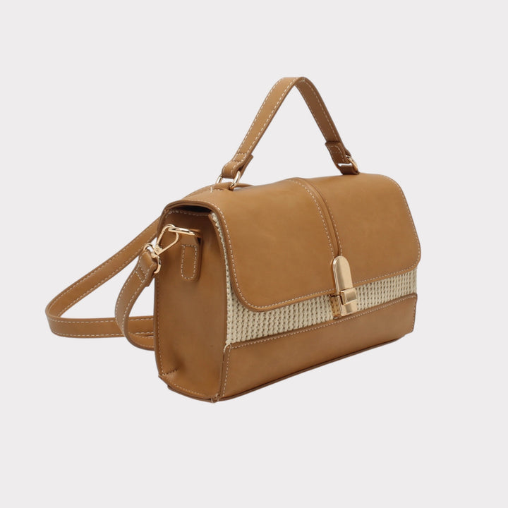 Two-material shoulder bag with snap closure HAPPY MODEL light brown