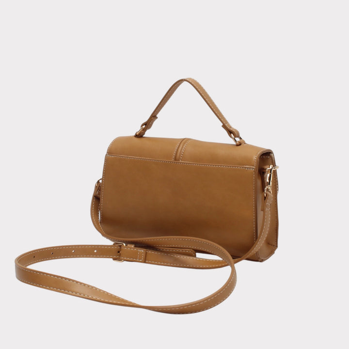 Two-material shoulder bag with snap closure HAPPY MODEL light brown