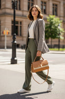 Two-material shoulder bag with snap closure HAPPY MODEL light brown
