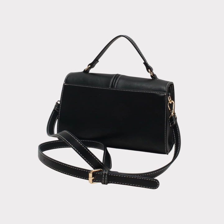 Bi-material shoulder bag with snap closure HAPPY BLACK MODEL