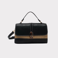 Bi-material shoulder bag with snap closure HAPPY BLACK MODEL