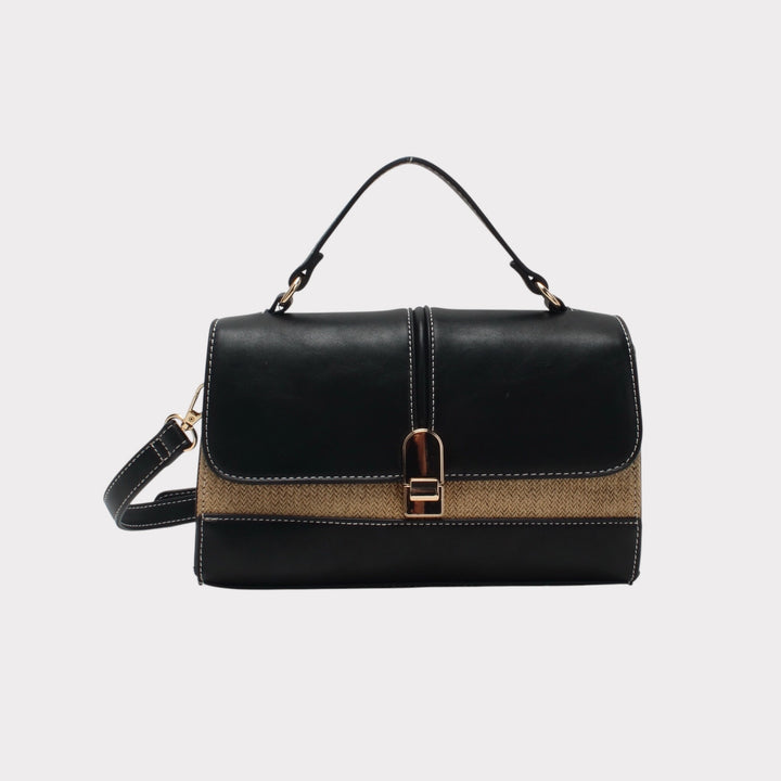 Bi-material shoulder bag with snap closure HAPPY BLACK MODEL