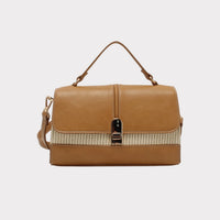 Two-material shoulder bag with snap closure HAPPY MODEL light brown
