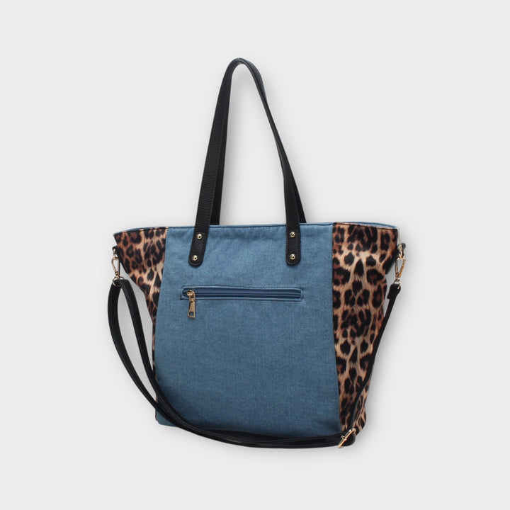 Shopper bag with handle, shoulder strap, front pocket, leopard print Hunter MODEL