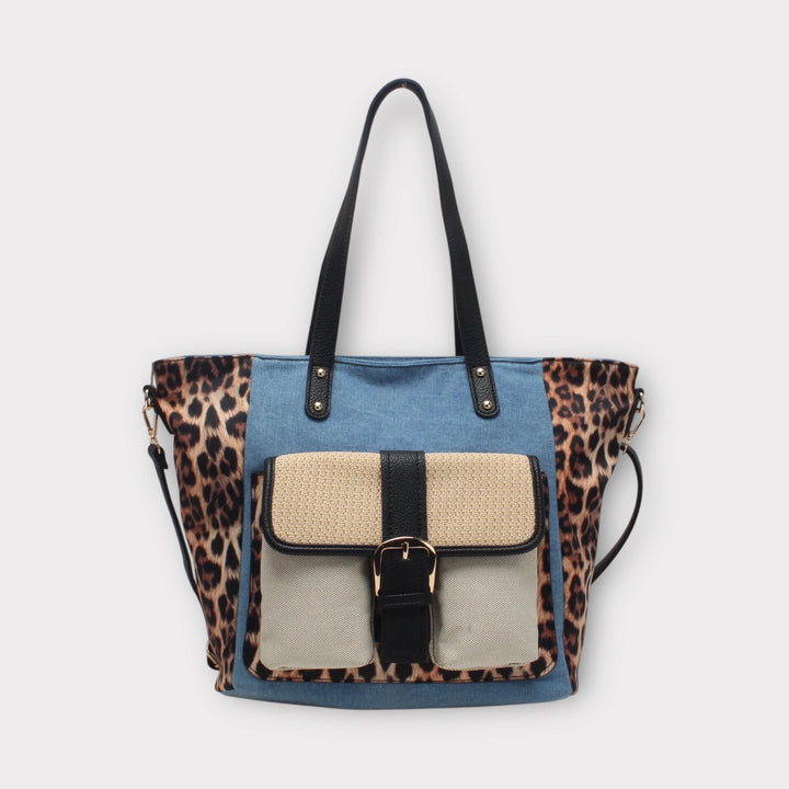 Shopper bag with handle, shoulder strap, front pocket, leopard print Hunter MODEL