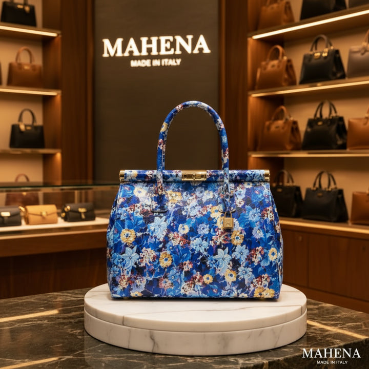 SOFIA – Floral Handbag in Genuine Artisan Leather (Made in Italy)