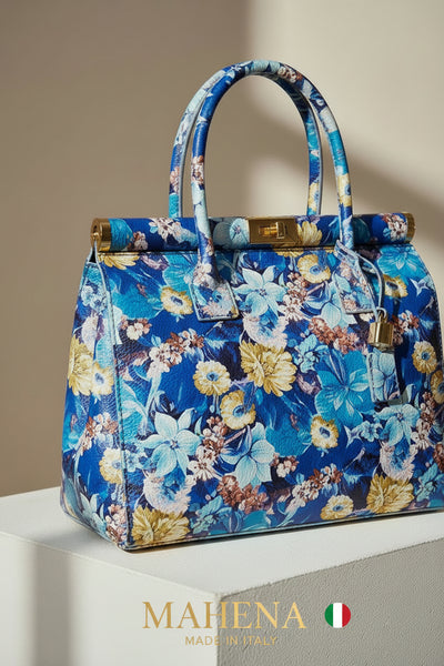 SOFIA – Floral Handbag in Genuine Artisan Leather (Made in Italy)