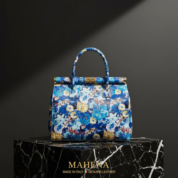 SOFIA – Borsa a Mano Floreale in Vera Pelle Artigianale (Made in Italy)