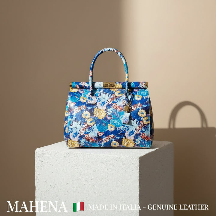 SOFIA – Floral Handbag in Genuine Artisan Leather (Made in Italy)