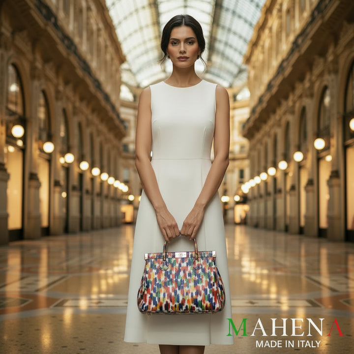 MAHENA "Brush" - Borsa a Mano in Pelle Italiana Effetto Dipinto
