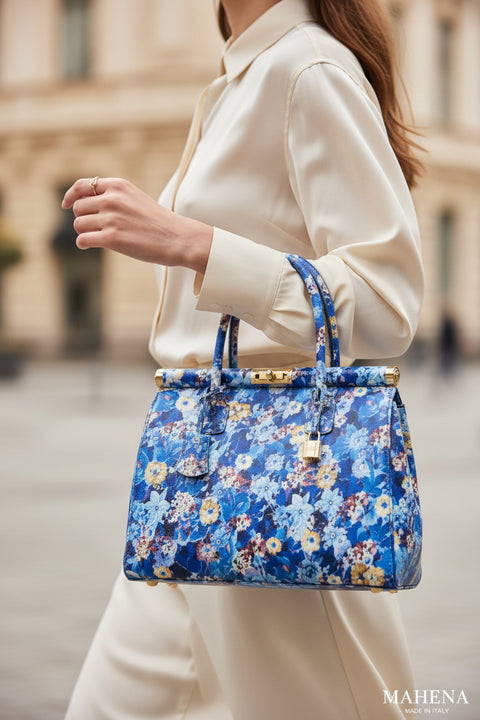 SOFIA – Floral Handbag in Genuine Artisan Leather (Made in Italy)
