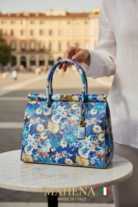 SOFIA – Floral Handbag in Genuine Artisan Leather (Made in Italy)