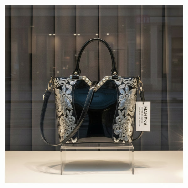 Borsa a tracolla in pu lucida ricamata nera o rossa Matilde Lounge Bellissima!!!