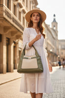 Mahena NORA shopper bag with shoulder and crossbody strap, with decorative closure