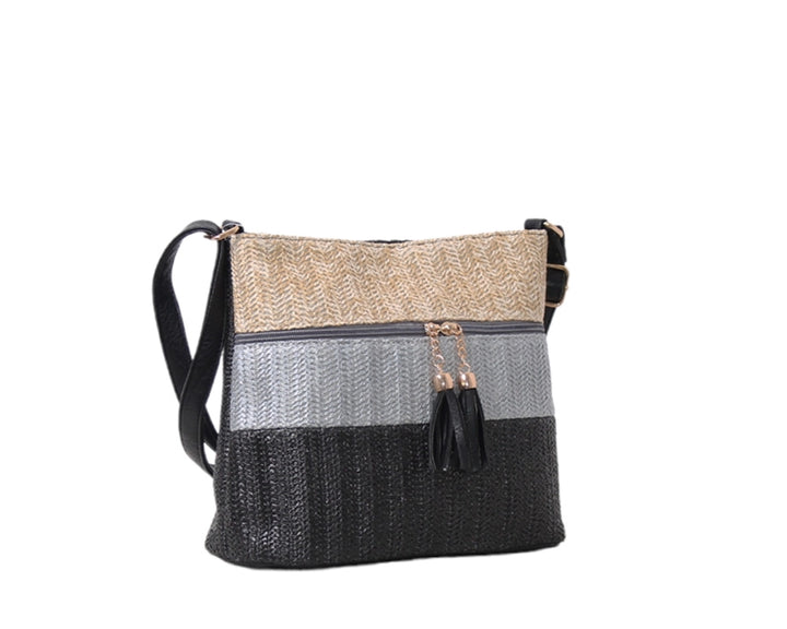 Penny striped raffia shoulder bag