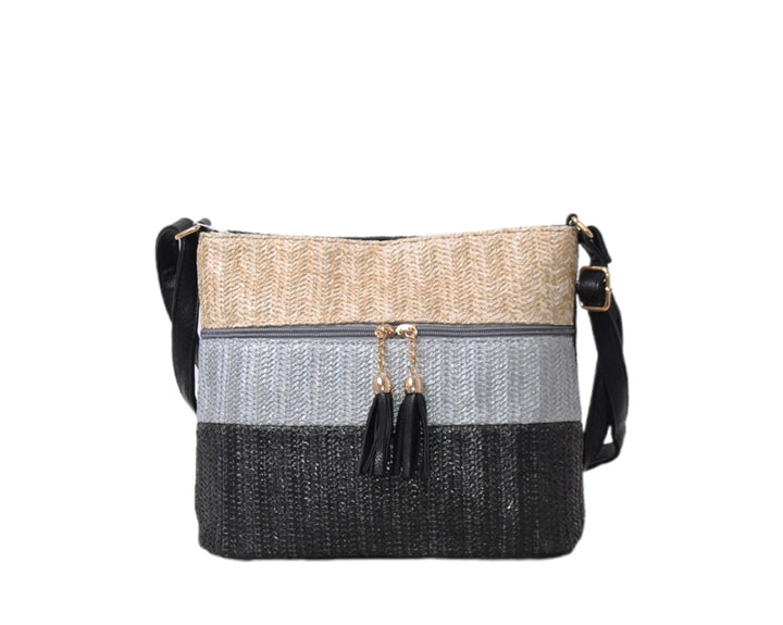 Penny striped raffia shoulder bag