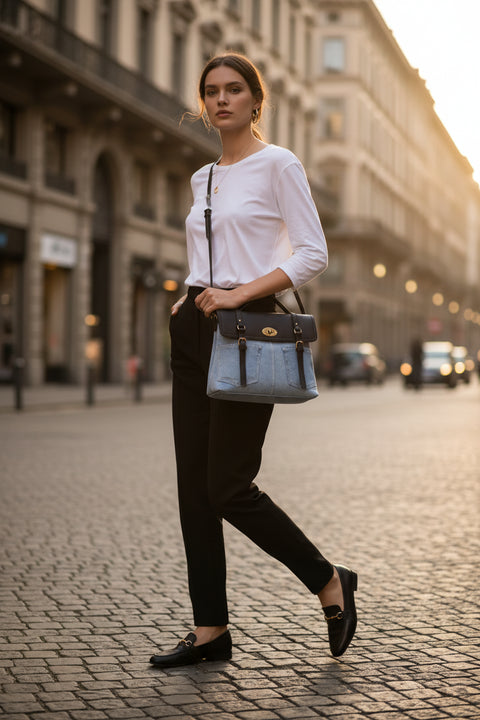 RUSTY MODEL Bimetallic Denim Removable Shoulder Bag